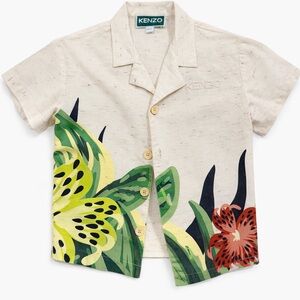Kenzo Kids Floral Print Button Down Shirt - Cream, Green, and Red